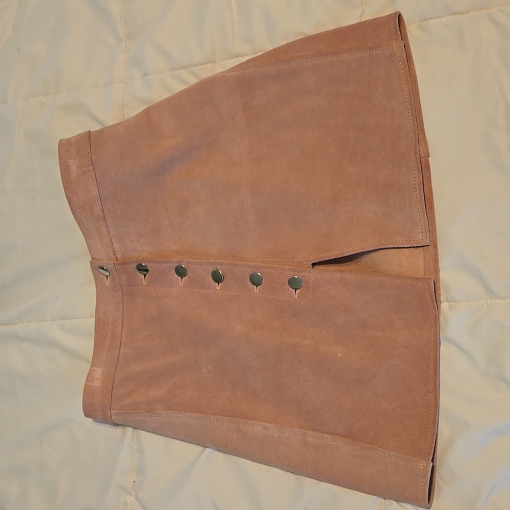 Pale pink/blush button up leather skirt